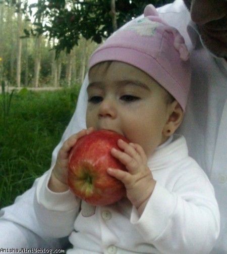آیلین در حال خوردن سیبی که پدر جون بهش داده