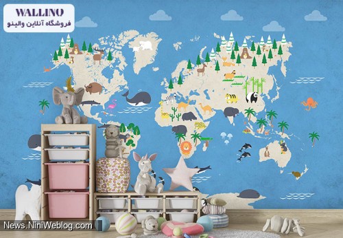 پوستر دیواری اتاق کودک طرح نقشه جهان