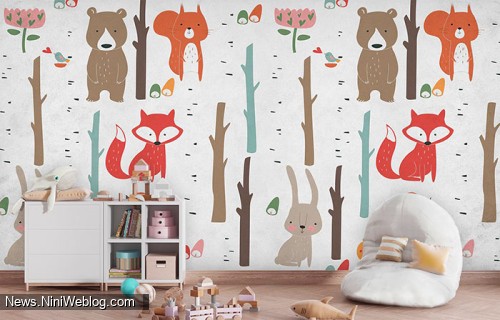 کاغذ دیواری کودکانه طرح حیوانات