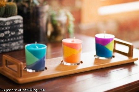 شمع رنگی زیبا در لیوان