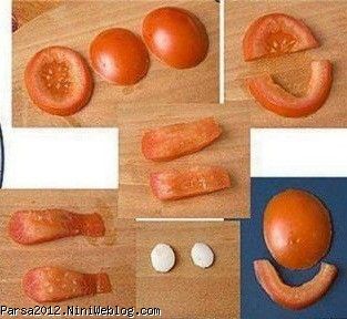 تزئین تخم مرغ پخته و گوجه به شکل صورت گاو