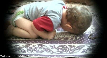 علی جان در حال نماز خواندن هر وقت بابا و مامان نماز میخونن علی هم میاد مهرو برمیداره نماز میخونه 