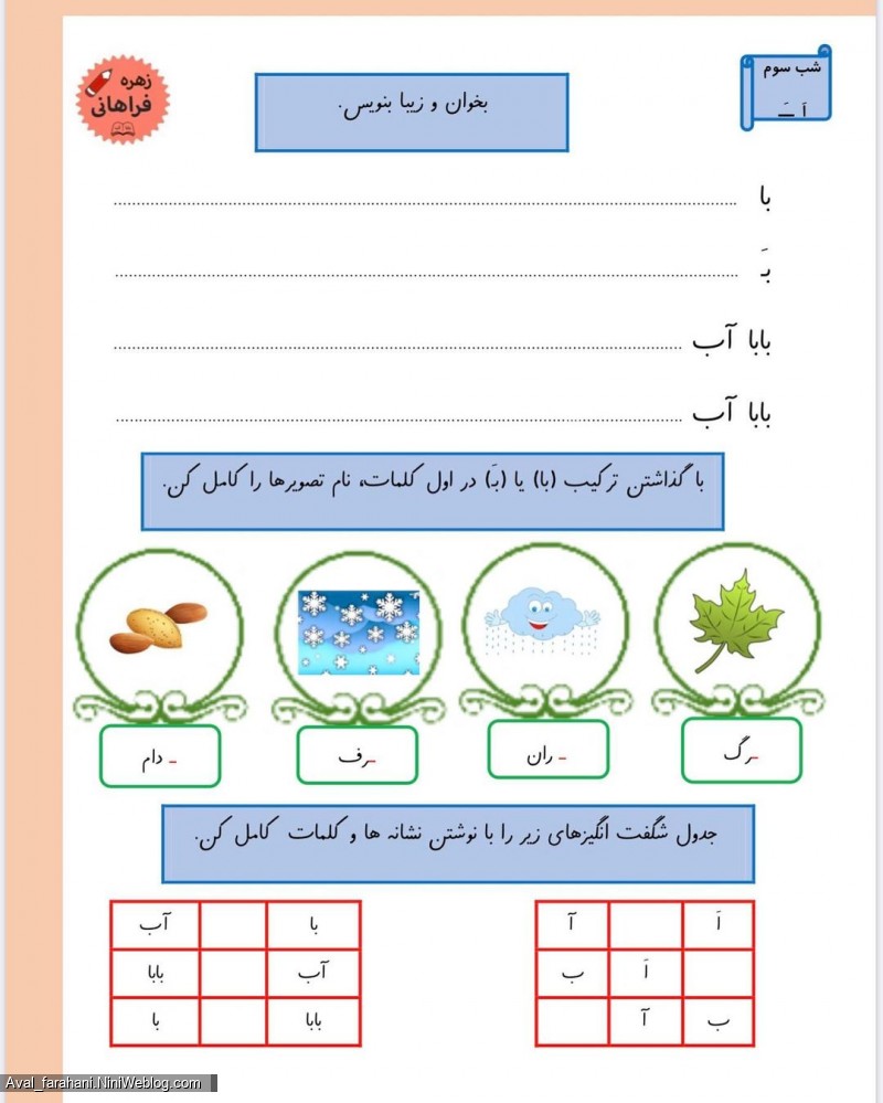 کاربرگ های هدفمند برای نشانه ی اَ