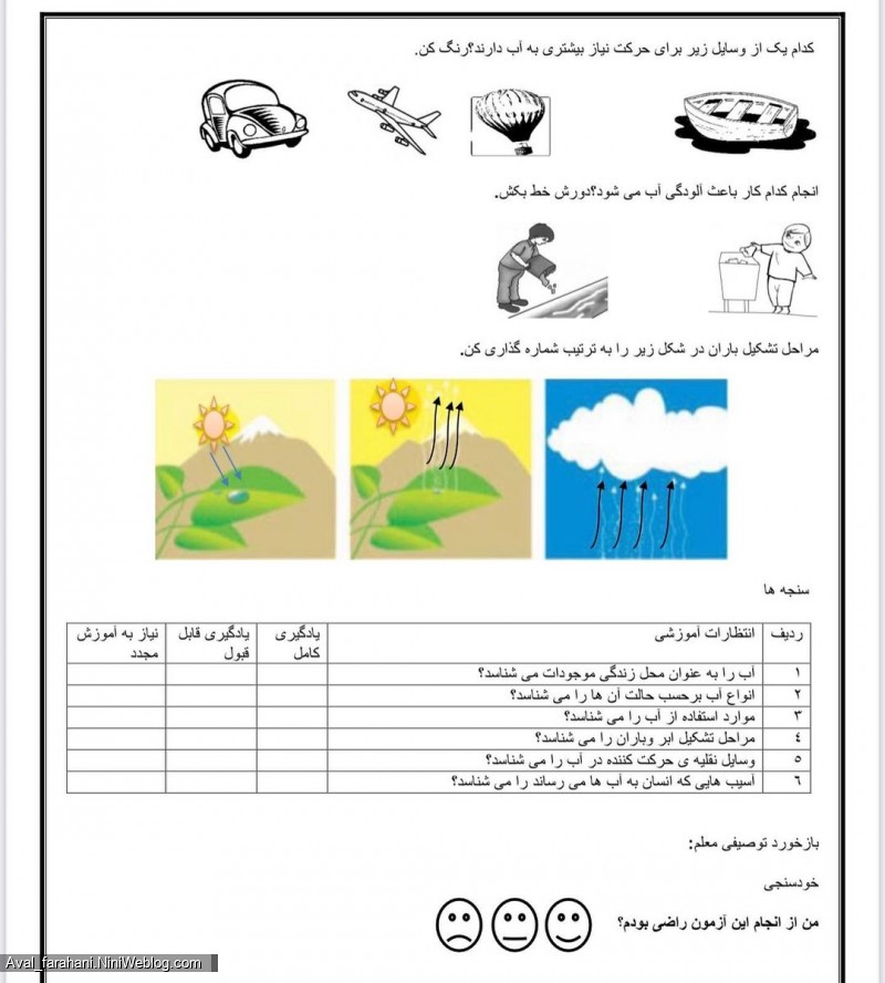 نمونه سوالات علوم پایه اول دبستان - 9