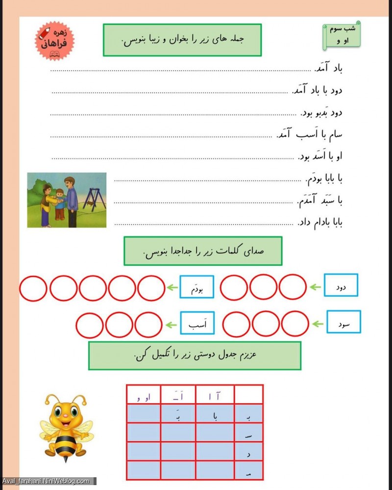 تکالیف نشانه ی مصوت او