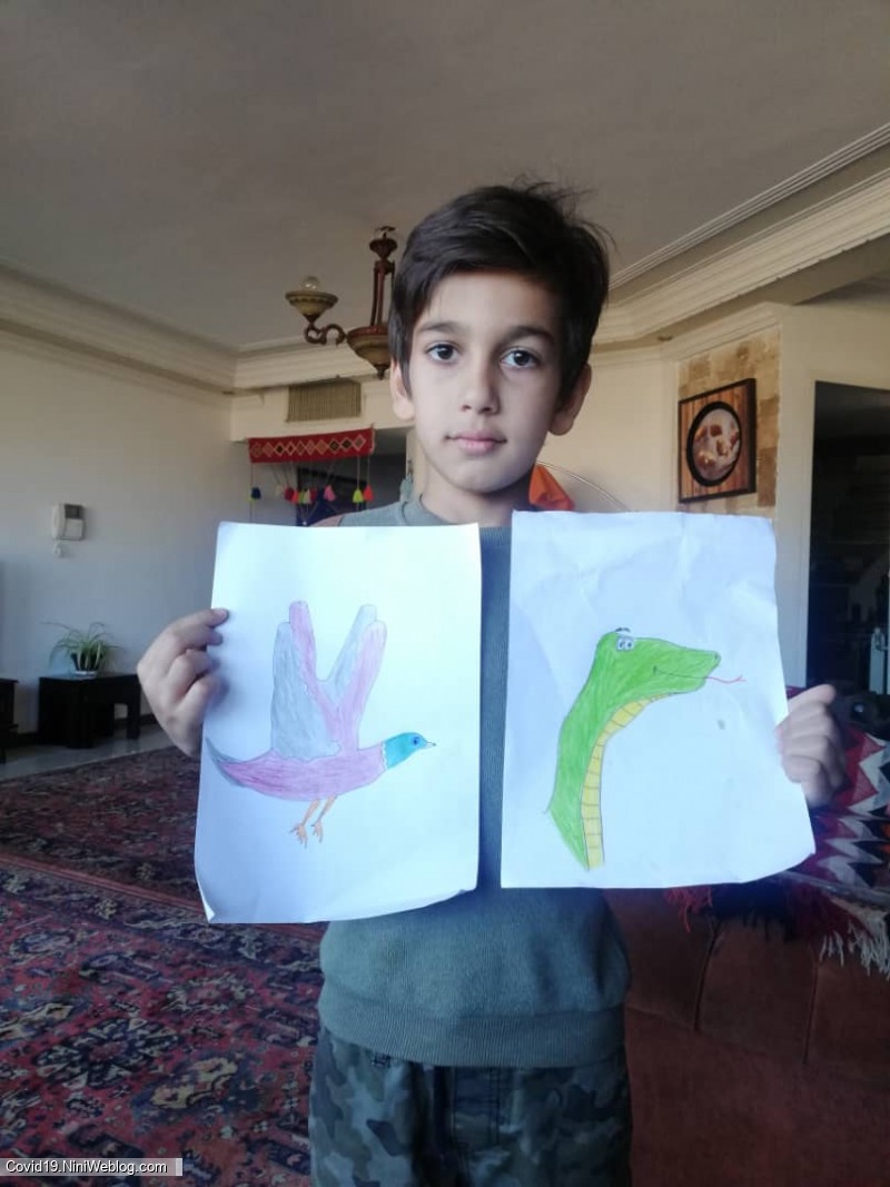 کشیدن نقاشی با موضوع آزاد توسط دانش‌آموز خوبم  آذر ماه ٩٩