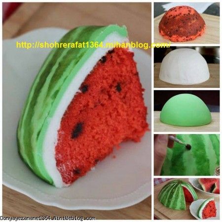اموزش تصویری درست کردن کیک به شکل هندوانه