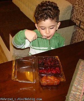 مهرزاد در حال خوردن آلوولواشک شانار