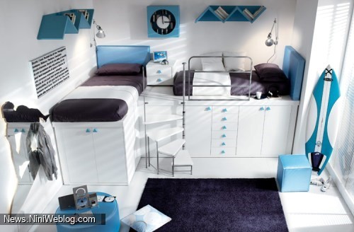 اتاق خواب کوچک با دو تخت